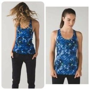 Lululemon Athletica Cool Racerback Windy Blooms Sapphire Blue Multi Tank